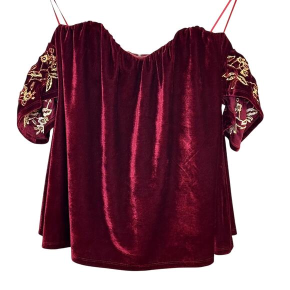 Francesca's Tops - FRANCESCA'S Off the Shoulder Velvet Embroidered Top Size XS Cosplay Regency Chic
